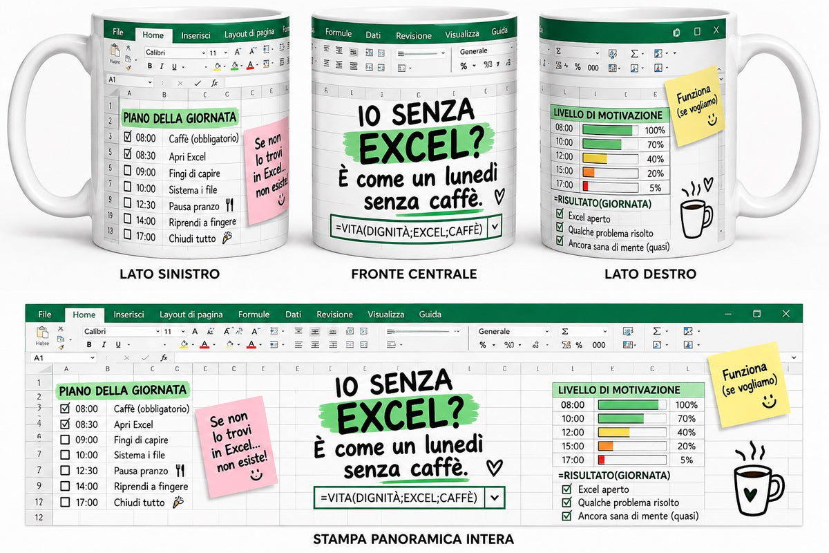Mug bianca Excel Io senza Excel con formule e grafici