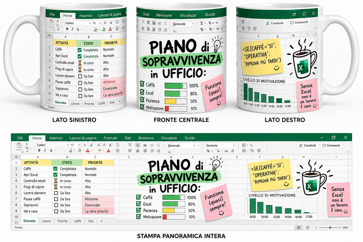Mug bianca Excel piano di sopravvivenza in ufficio