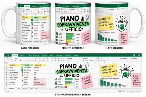 Mug bianca Excel piano di sopravvivenza in ufficio