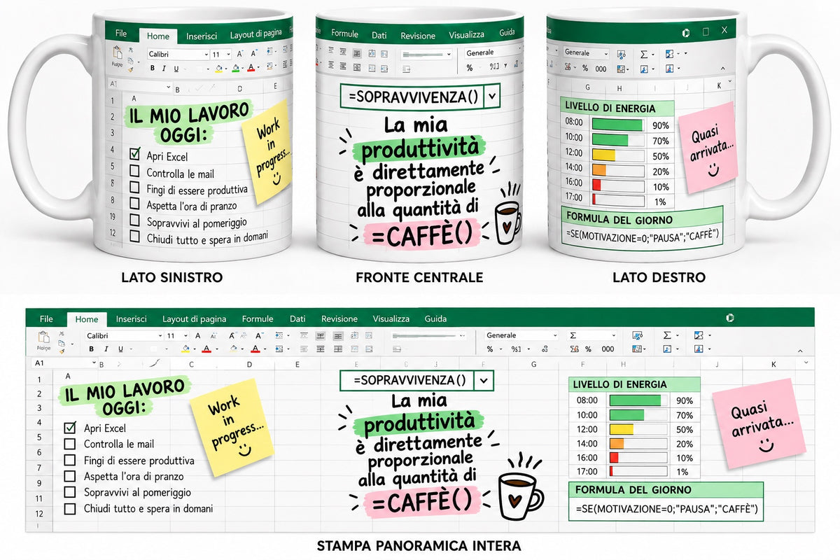 Mug bianca Excel produttività e caffè
