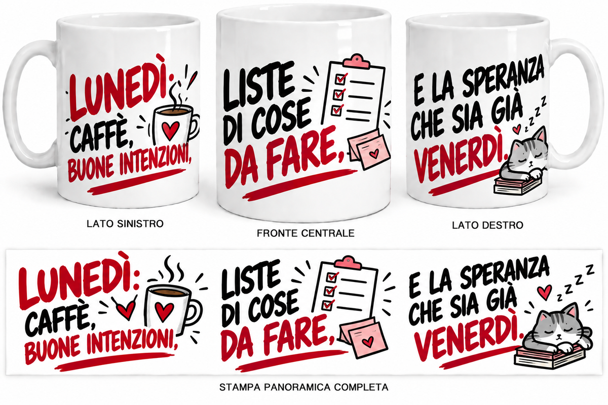 LUNEDÌ: CAFFÈ, BUONE INTENZIONI, LISTE DI COSE DA FARE E LA SPERANZA CHE SIA GIÀ VENERDÌ.